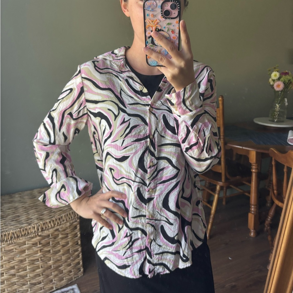 Rachel Zoe Pink and Black Patterned Shirt Jacket